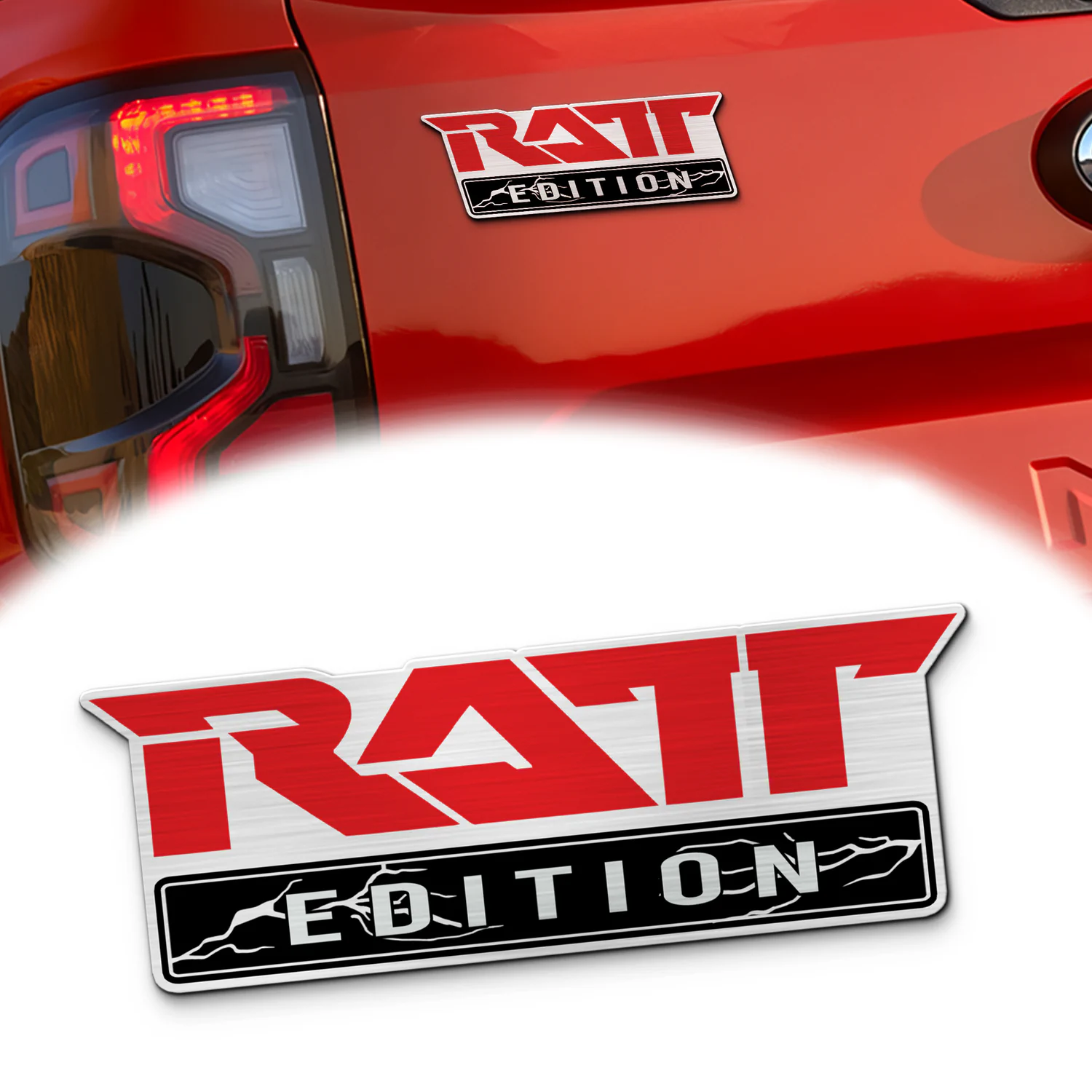 RATT Edition Custom Car Emblem, Brushed Metal Badge for Car Rear, Silver