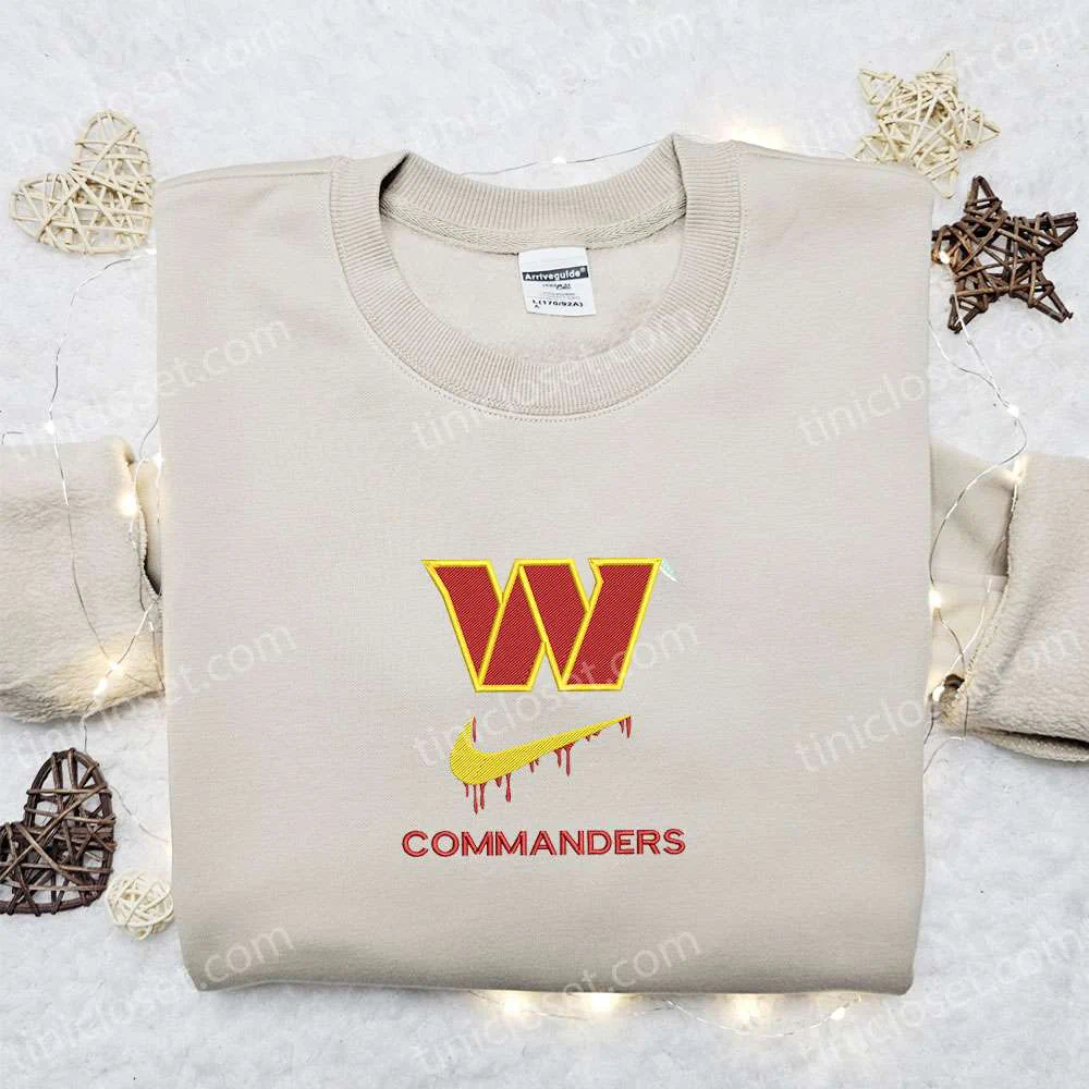 Washington Commanders x Nike Swoosh Drip Embroidered Shirt, NFL Sports Embroidered Hoodie, Best Fandom Gift Ideas