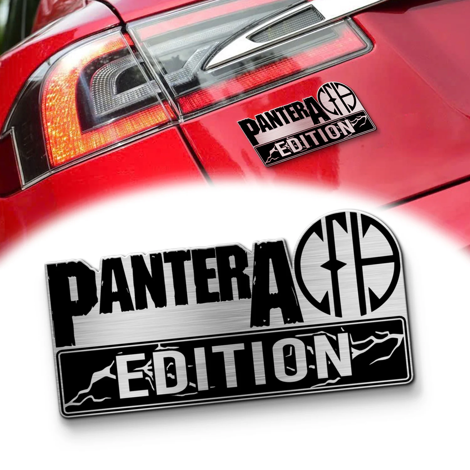 Pantera Edition Laser Engraved Car Name Emblem, Brushed Metal Badge for Car Rear, Silver