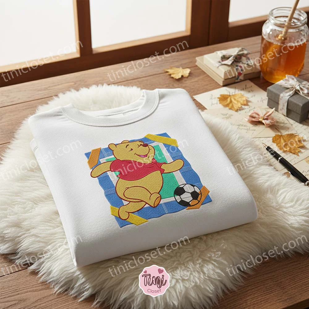 Winnie the Pooh Playing Soccer Embroidered Sweatshirt, Disney Inspired Sports Crewneck, Just Because Gift for Him