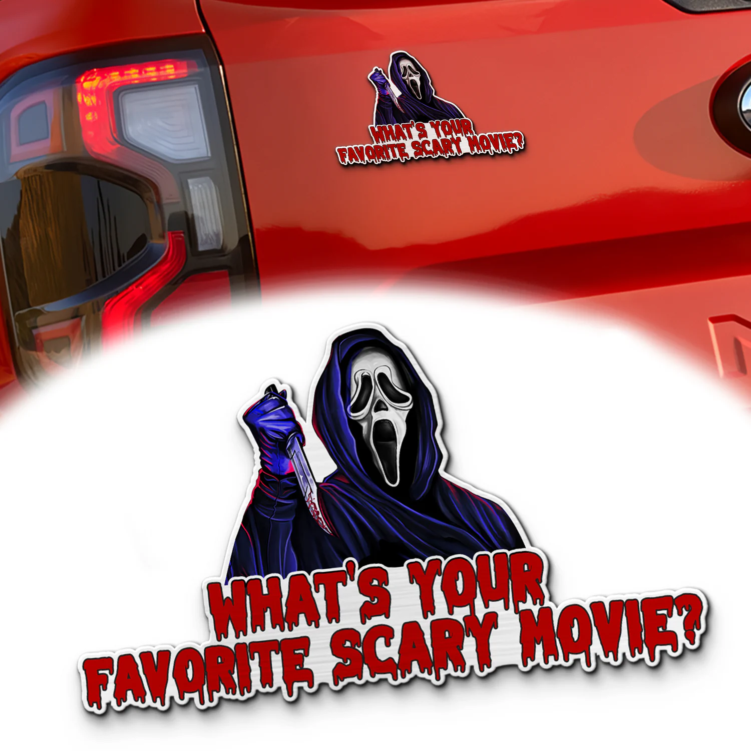 Ghostface Signature Quote Laser Engraved Car Emblem, Custom Personalized Horror Movie Car Badge, Fits Most Vehicles