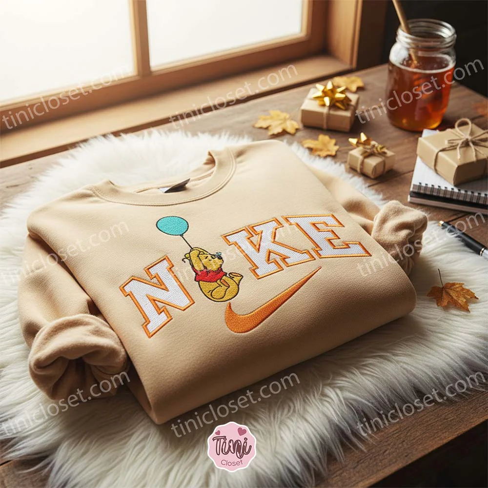 Winnie The Pooh Embroidered Shirt, Disney Characters Embroidered Hoodie, Cartoon Embroidered Sweatshirt