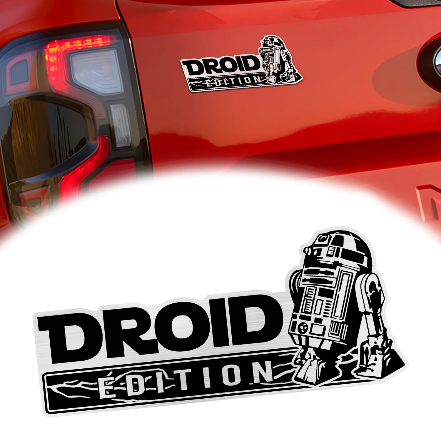 Droid Edition Car Emblem, 3D Metal Auto Badge Decal for Car Truck SUV, Silver Black
