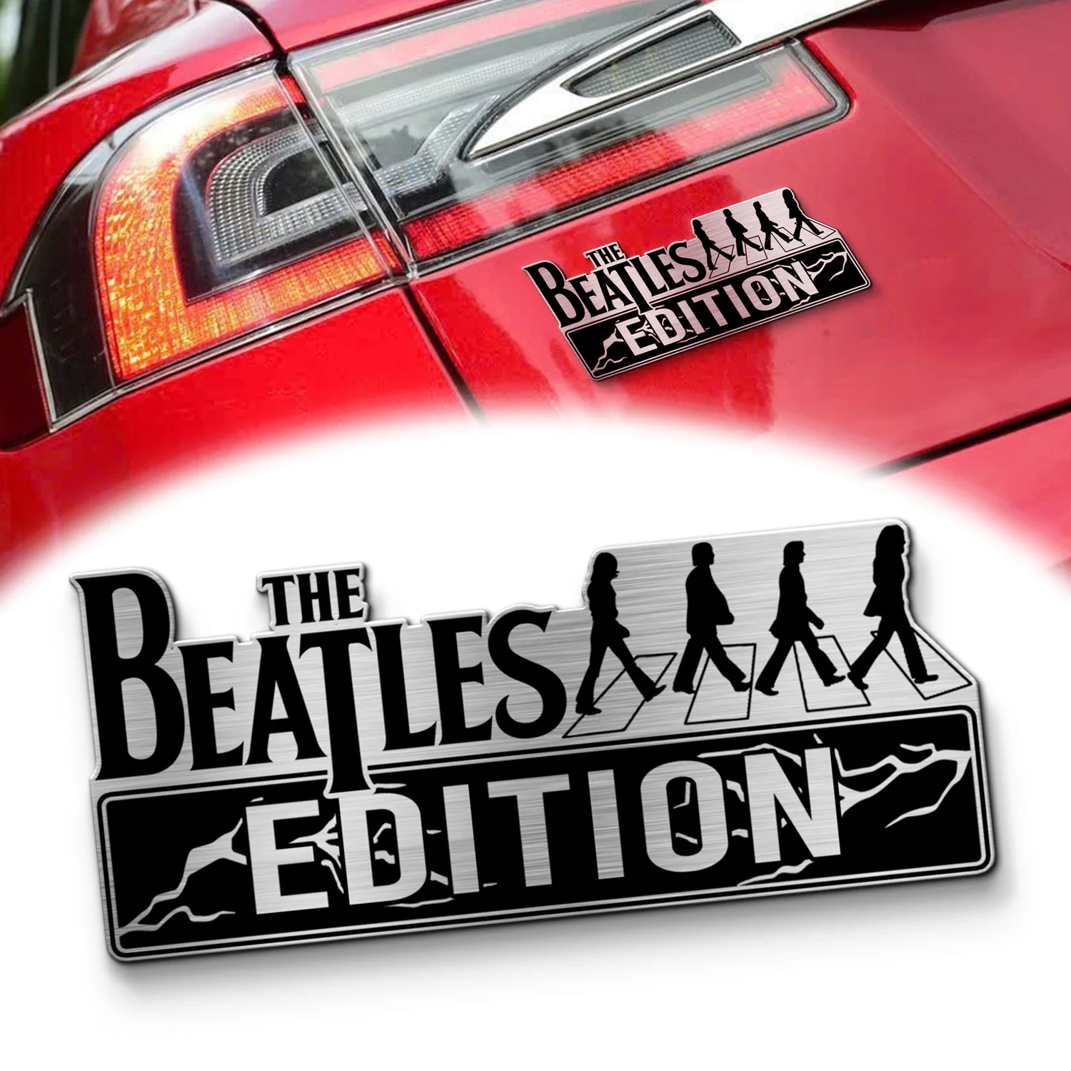 The Beatles Edition Laser Engraved Car Name Emblem, Brushed Metal Badge for Car Rear, Silver