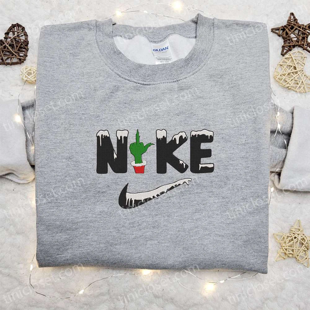 Xmas Grinch Hand Movie Embroidered Sweatshirt, Christmas Embroidered Shirt, Best Christmas Gift Ideas for Family