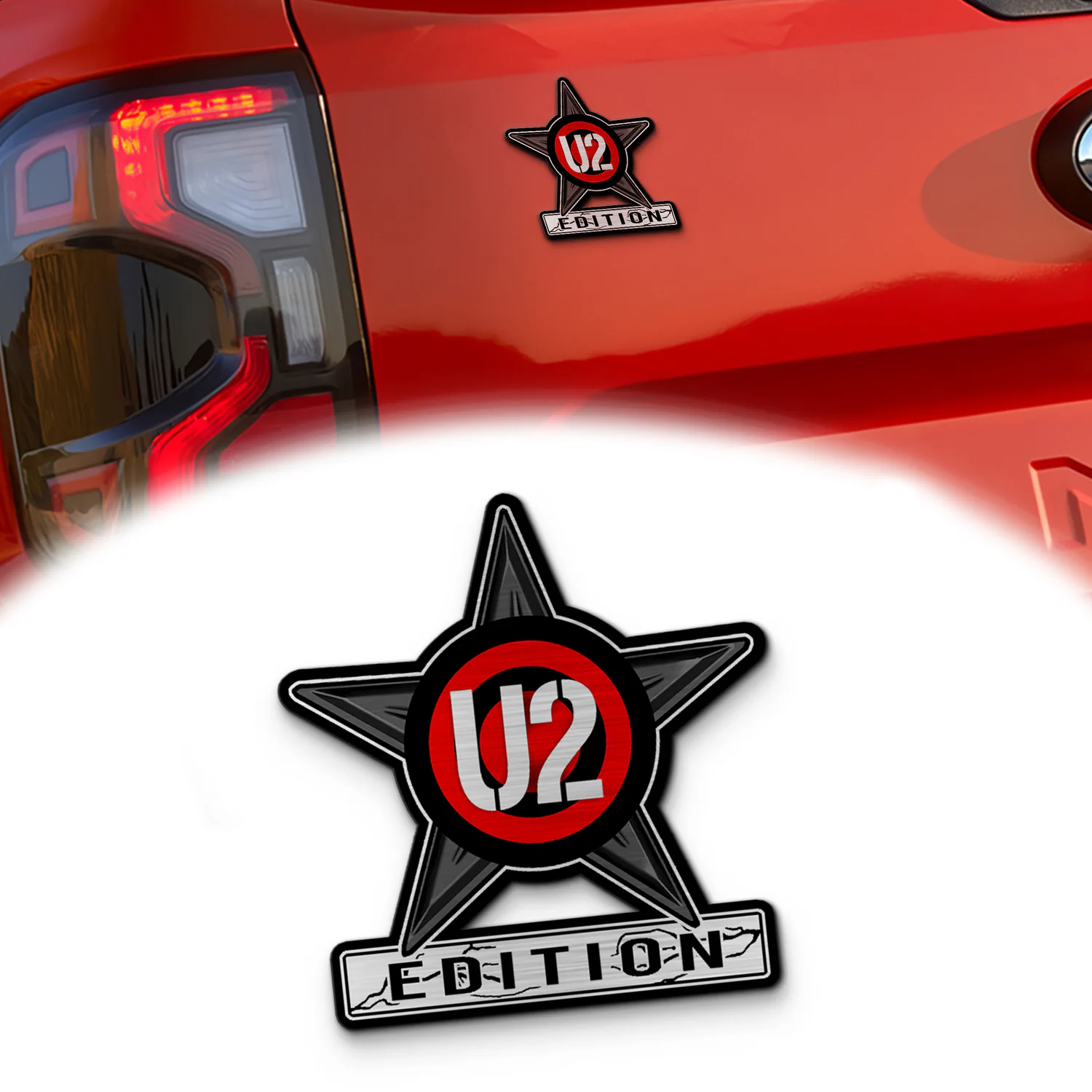U2 Edition Car Emblem Version 2, Brushed Metal Badge for Car Rear, Silver