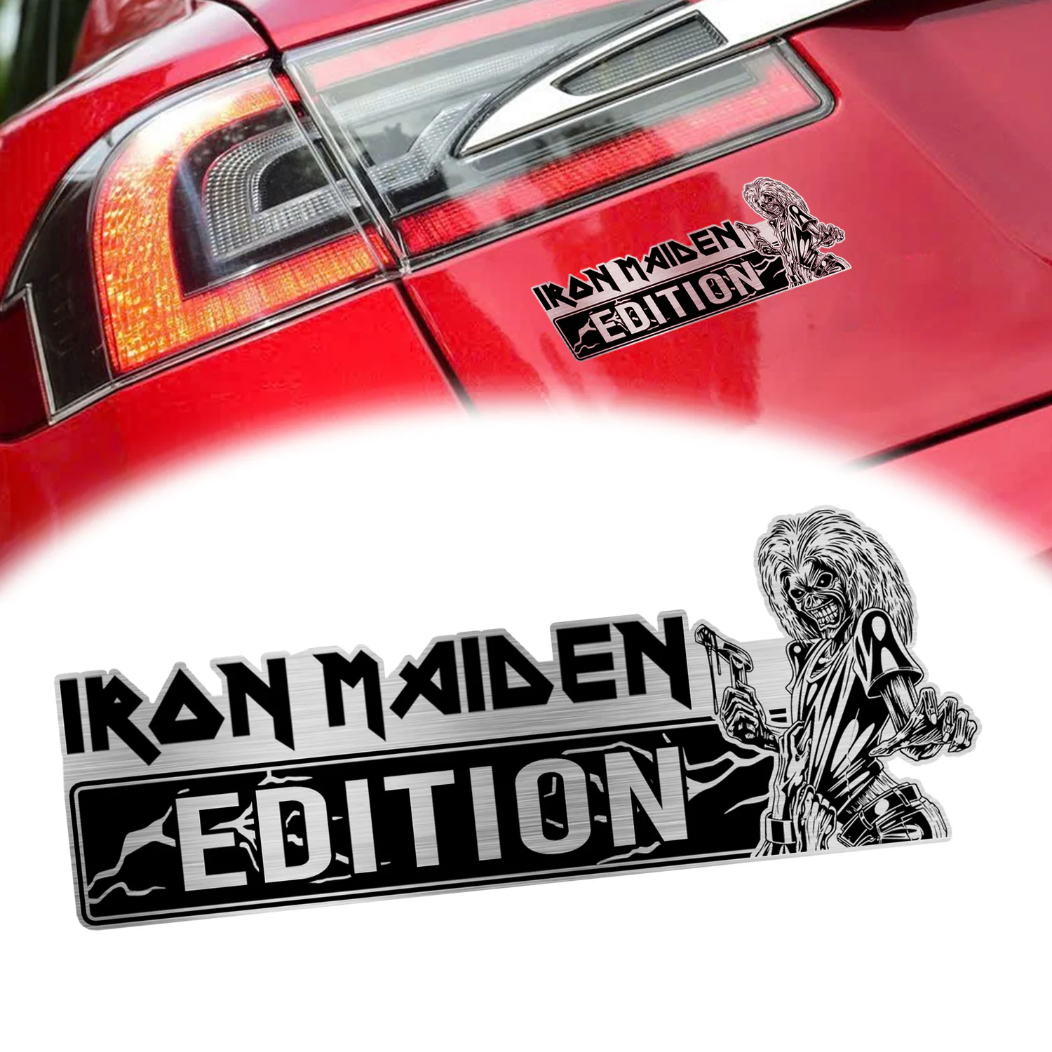 Iron Maiden The Killers Album Edition Laser Engraved Car Name Emblem, Brushed Metal Badge for Car Rear, Silver