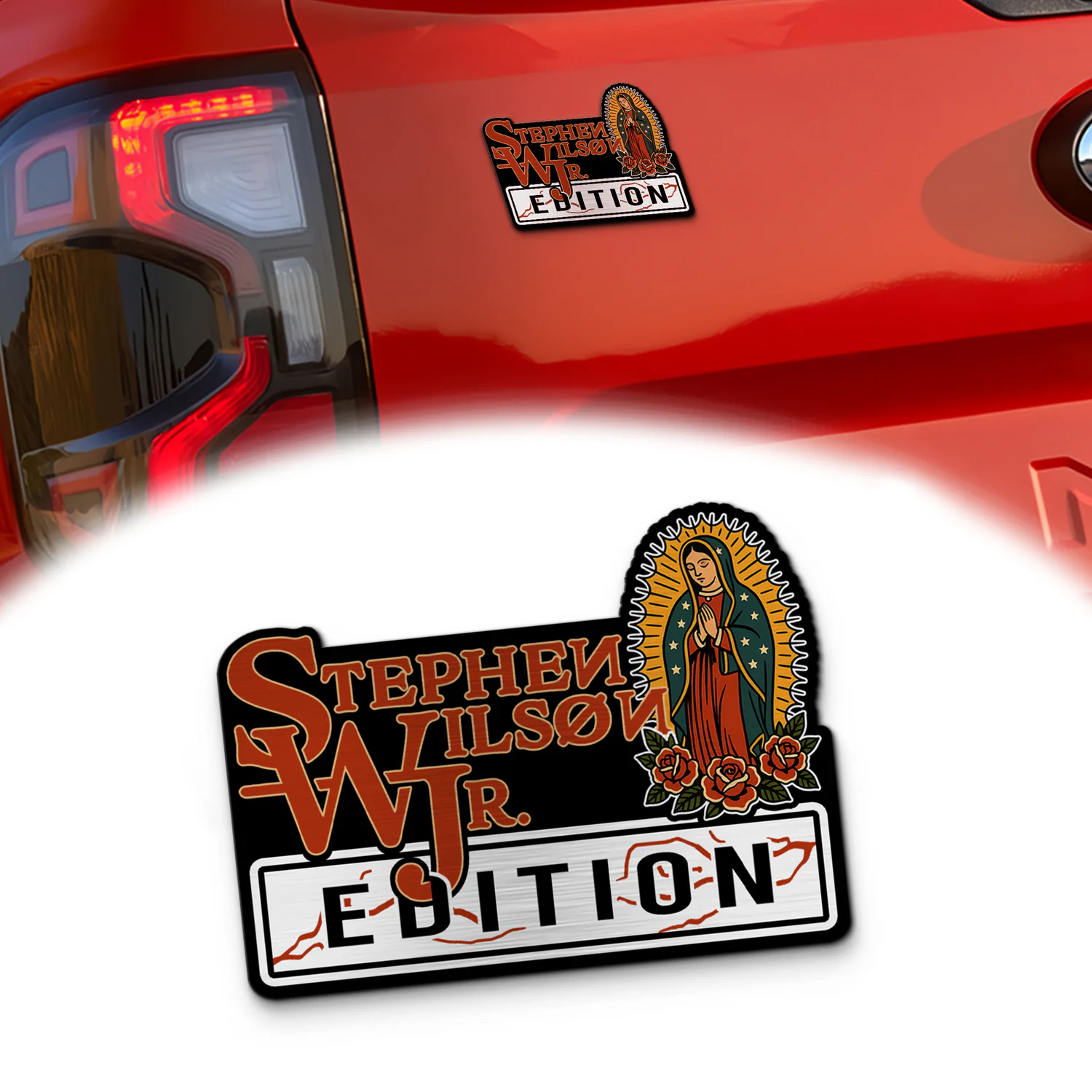 Stephen Wilson Jr Edition Car Emblem, Brushed Metal Badge for Car Rear, Silver