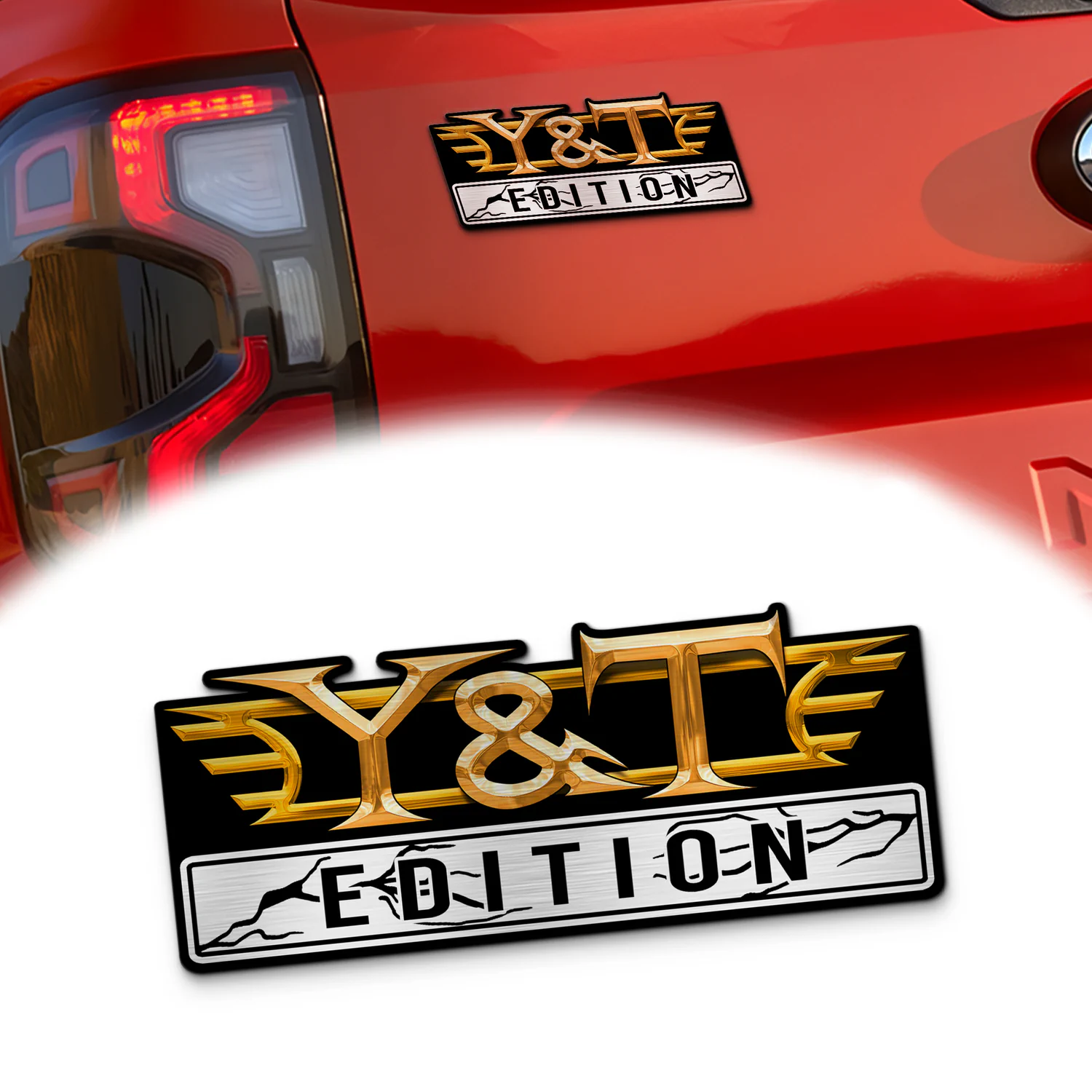 Y&T Edition Car Emblem, Brushed Metal Badge for Car Rear, Silver