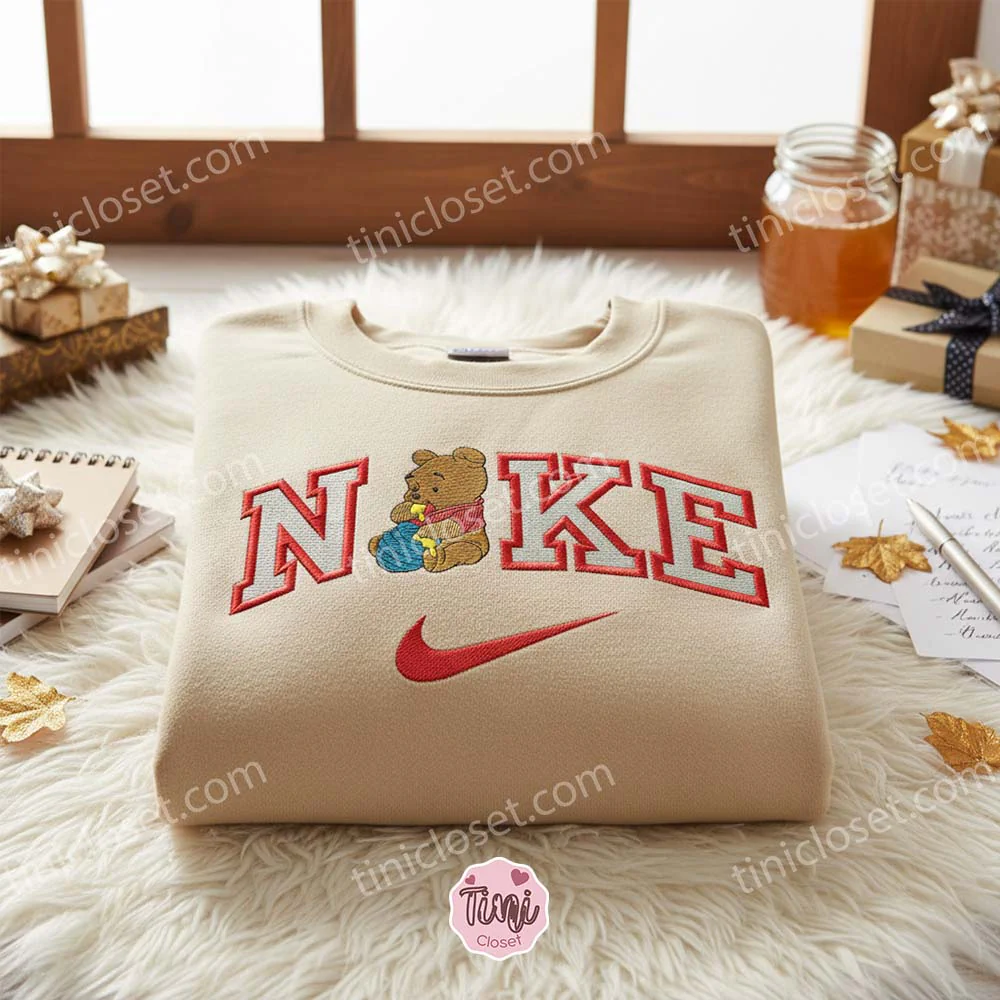 Winnie the Pooh Eating Honey Embroidered Sweater, Disney Embroidered Crewneck, Cartoon Shirt