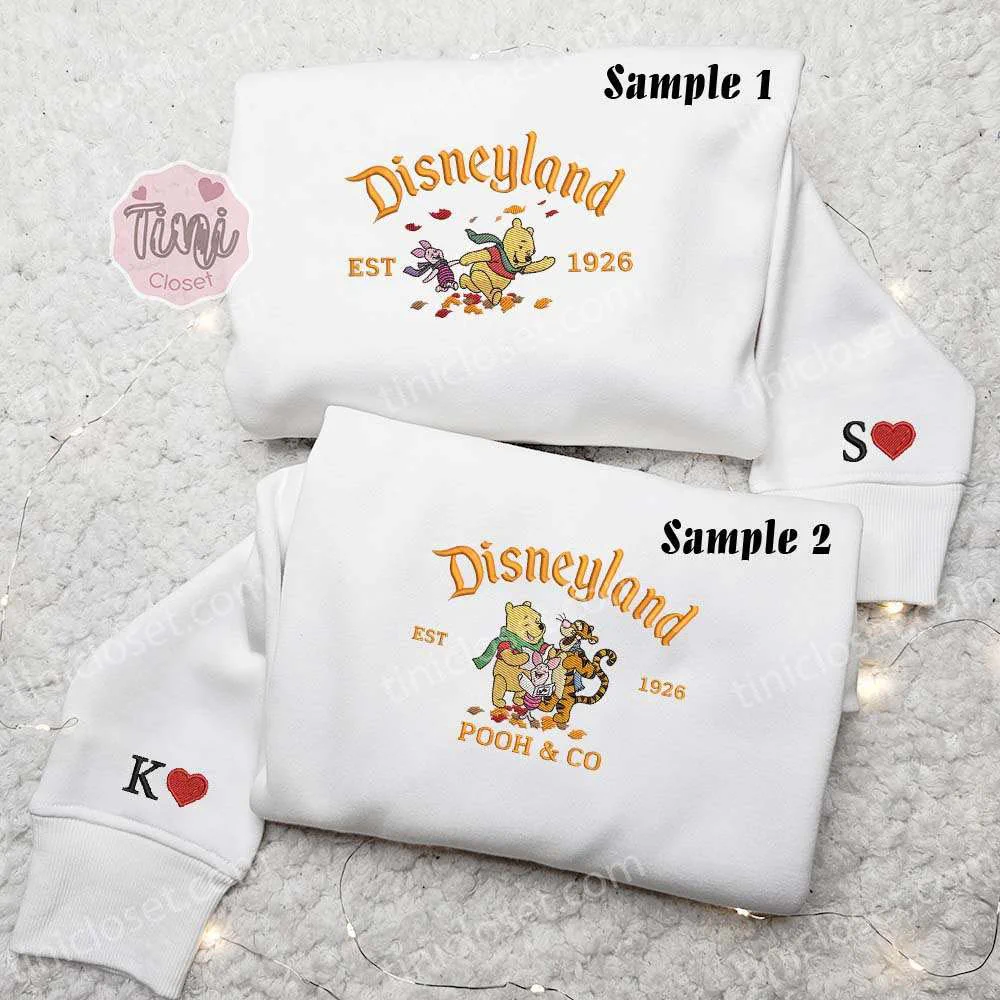 Winnie The Pooh Disneyland Autumn Fall Embroidered Couples Shirts
