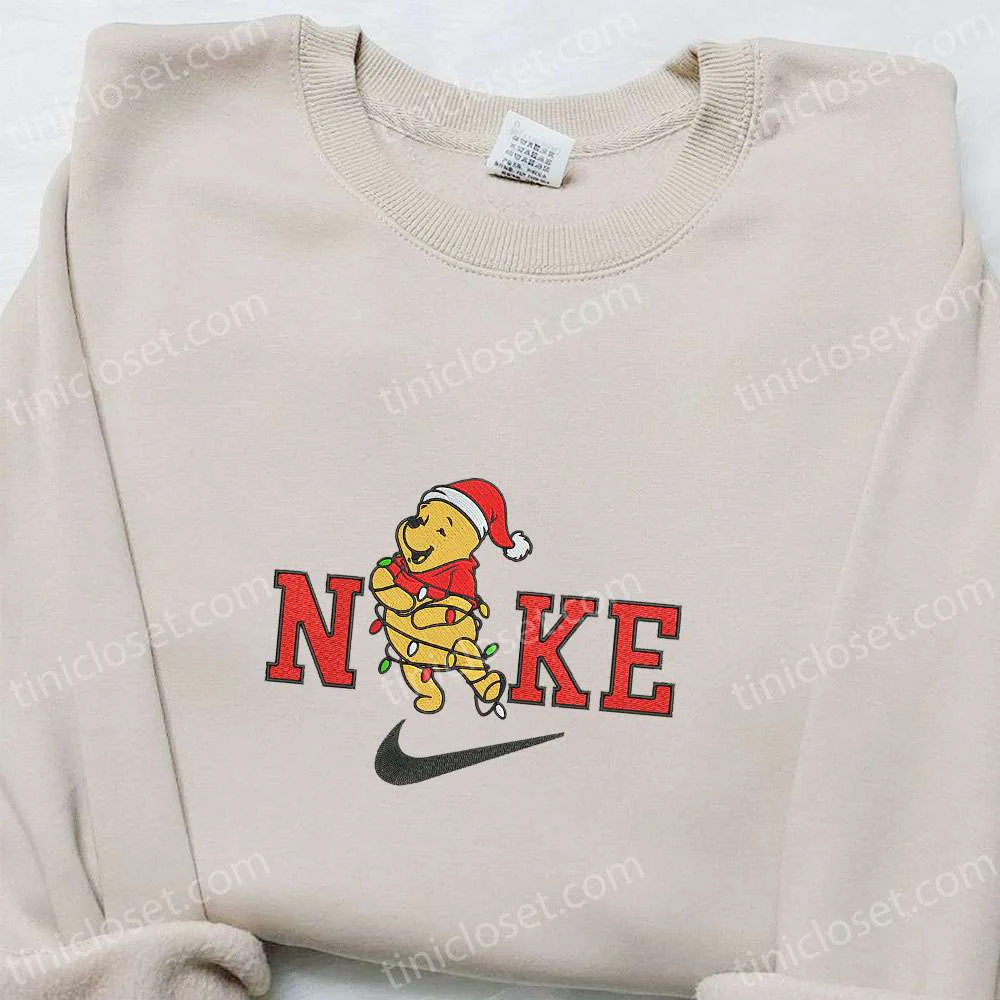 Winnie the Pooh Christmas Light Christmas Embroidered Sweatshirt, Cartoon Christmas Embroidered Shirt, Best Christmas Gift Ideas