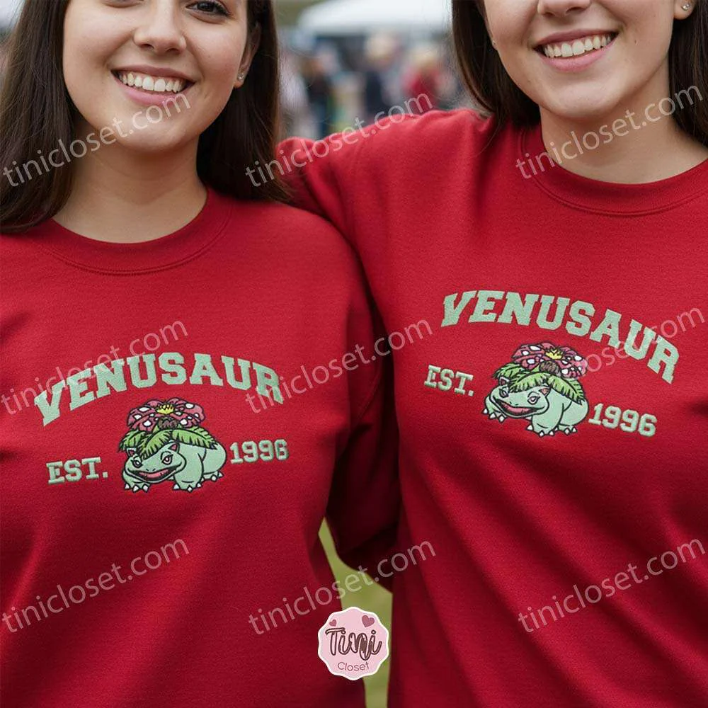 Venusaur Embroidered Sweatshirt, Vintage Est. 1996 Pokemon Crewneck, Gen 1 Grass Starter Pullover